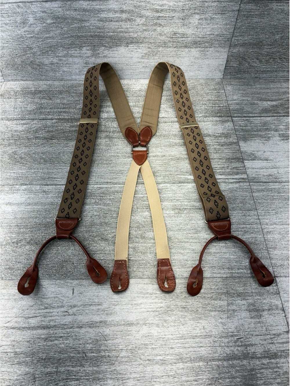 Vintage Southwestern Geometric Suspenders Men's Aztec Leather Button Loop Braces